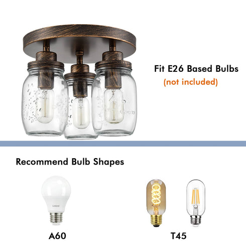 3-Light Mason Jar Ceiling Light Farmhouse Ceiling Light Fixture